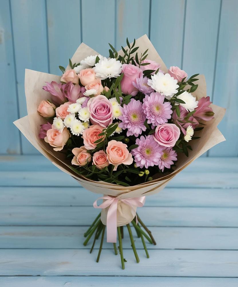 Букет цветов из: Хризантемы, Розы и Альстромерии в Хреновом