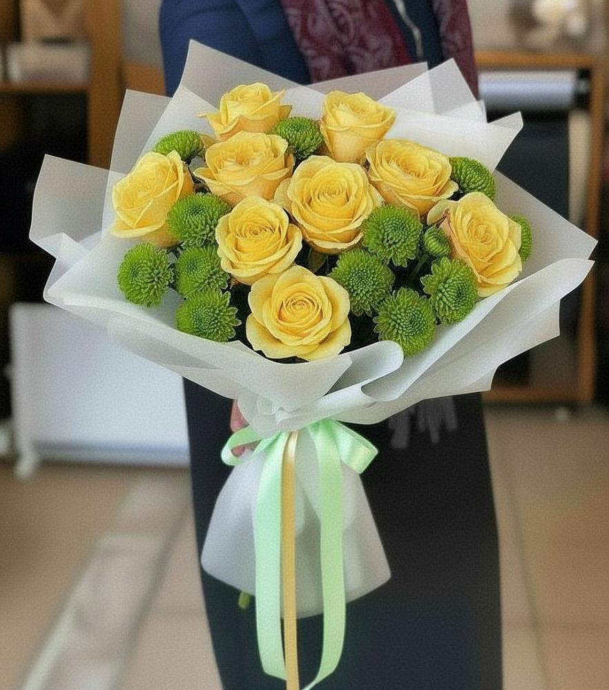 Букет цветов из: Хризантемы и Розы в Хреновом