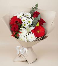 Букет цветов из:  Розы, Хризантемы, Герберы и Лилии в Хреновом