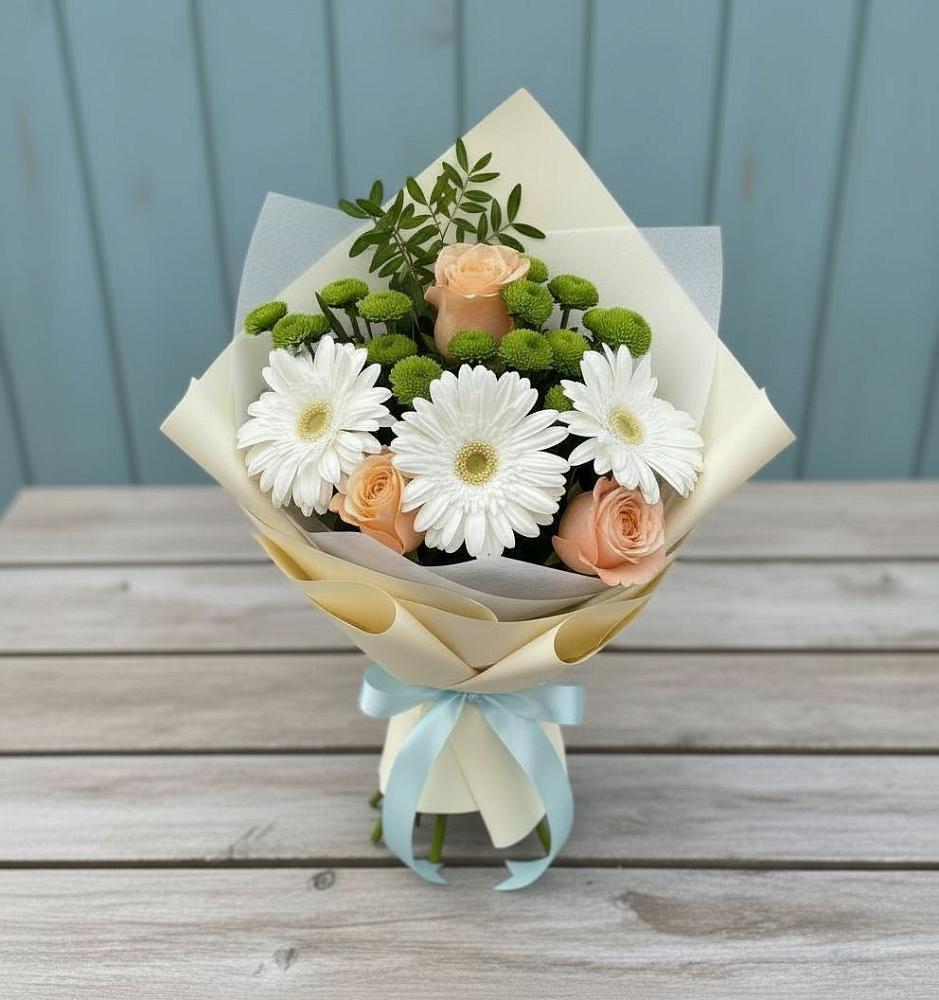 Букет цветов из: Герберы, Розы и Хризантемы в Хреновом