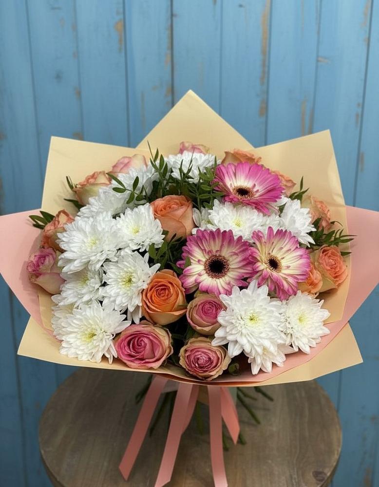 Букет цветов из: Розы, Герберы и Хризантемы в Хреновом