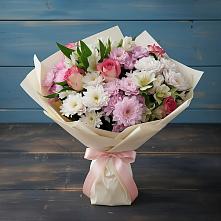 Букет цветов из:  Хризантемы, Альстромерии и Розы #REPLACE_PRED# Хреновом