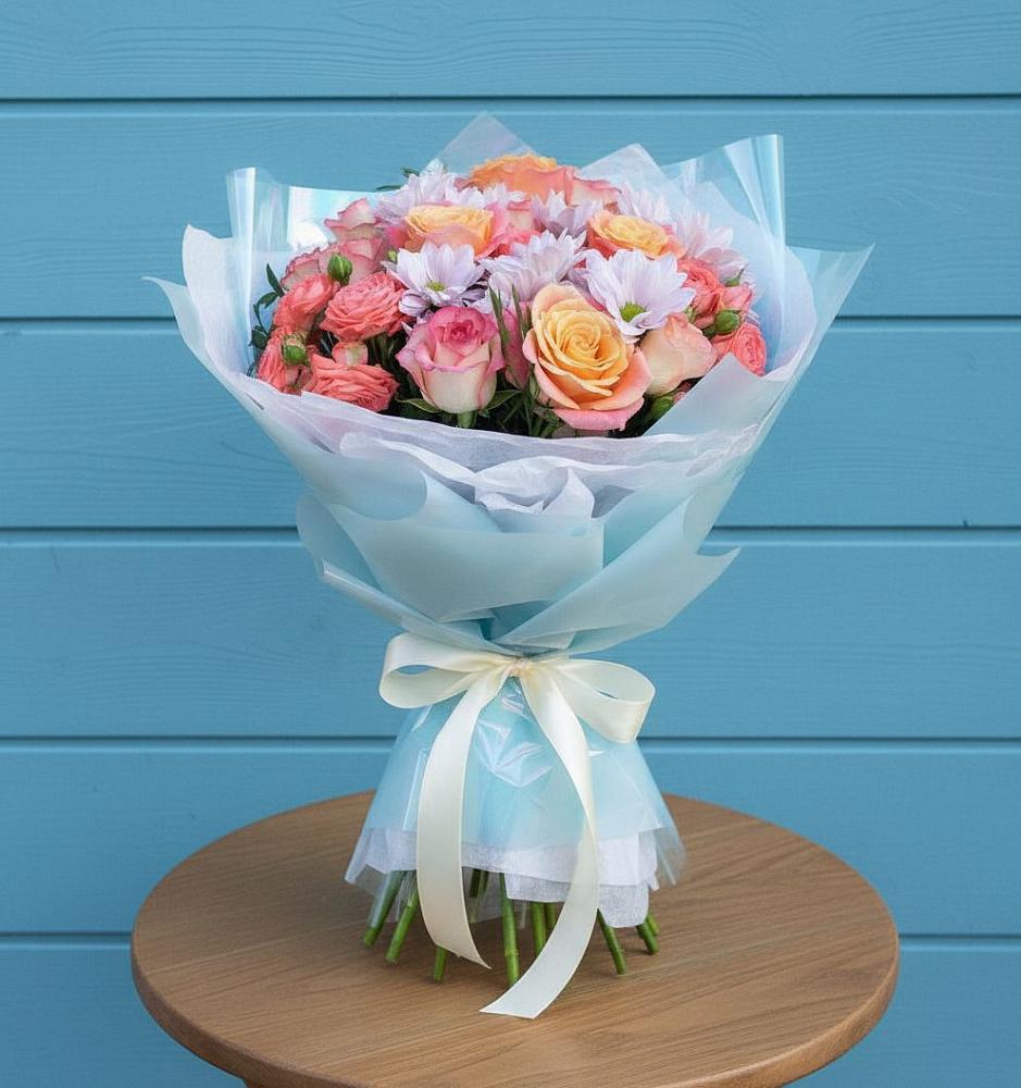 Букет цветов из: Хризантемы и Розы в Хреновом