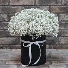 Цветочная композиция из Гипсофила в шляпной коробке в Хреновом